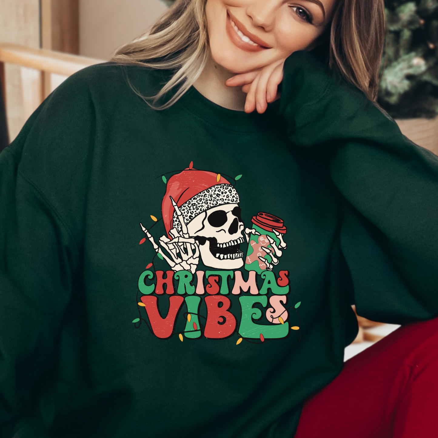Christmas Vibes Skelly- Full Color Heat Transfer